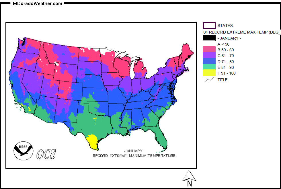 United States January Record Extreme Maximum Temperature